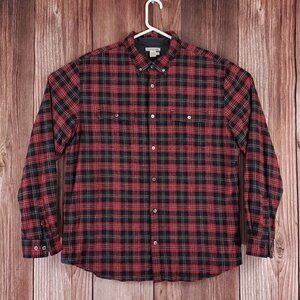Carbon2Cobalt Mens Large Black Red Plaid Lined Flannel 2 Pockets L/S Shirt